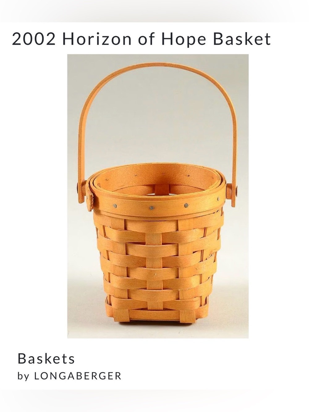 Longaberger 2002 Horizon of Hope Basket -classic with protector